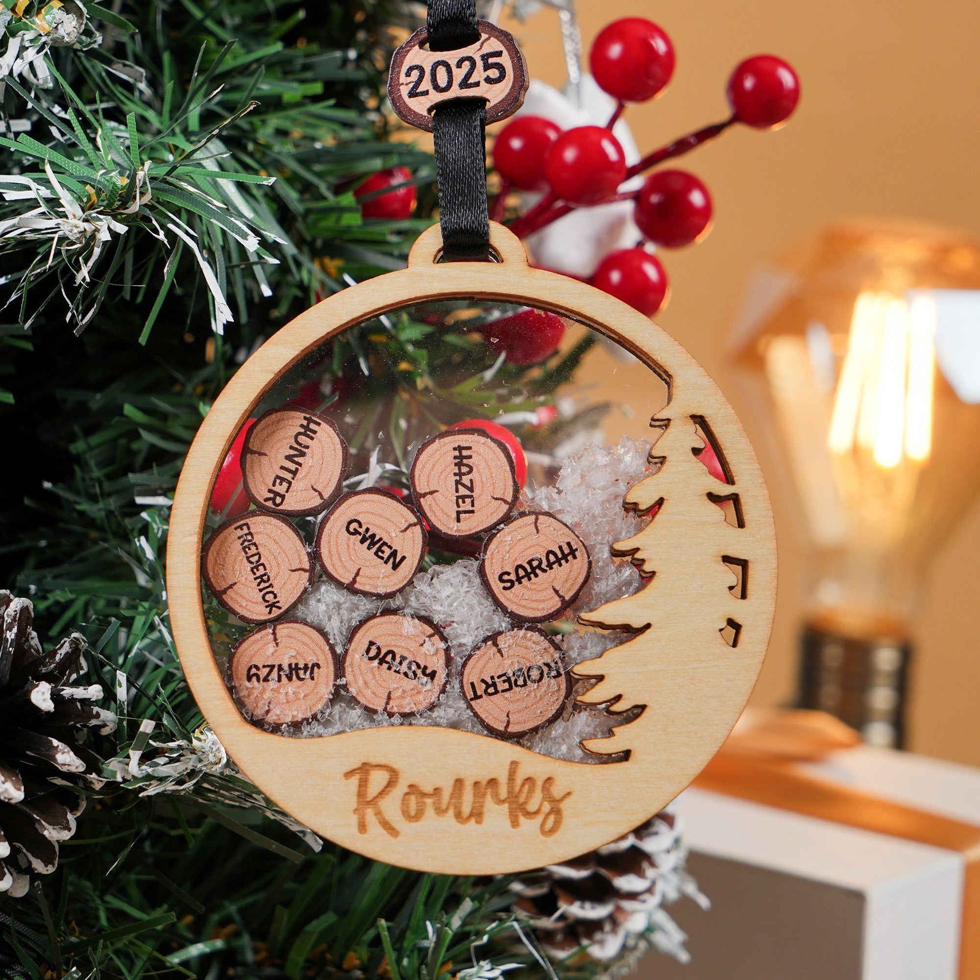 Personalizado 1-8 Mini Rodajas de Madera Shaker Ornamento con nombres y Año Decoración del Árbol de Navidad Fiesta de Navidad Favores para la Familia Amigos