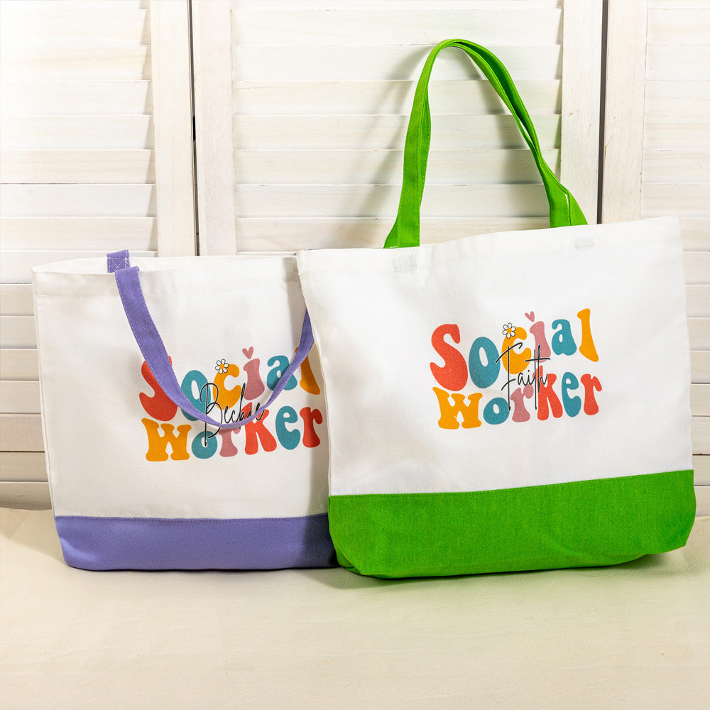 Bolsa de lona de gran capacidad personalizada con nombre de trabajador social Regalo de agradecimiento para graduados de la escuela de trabajo social
