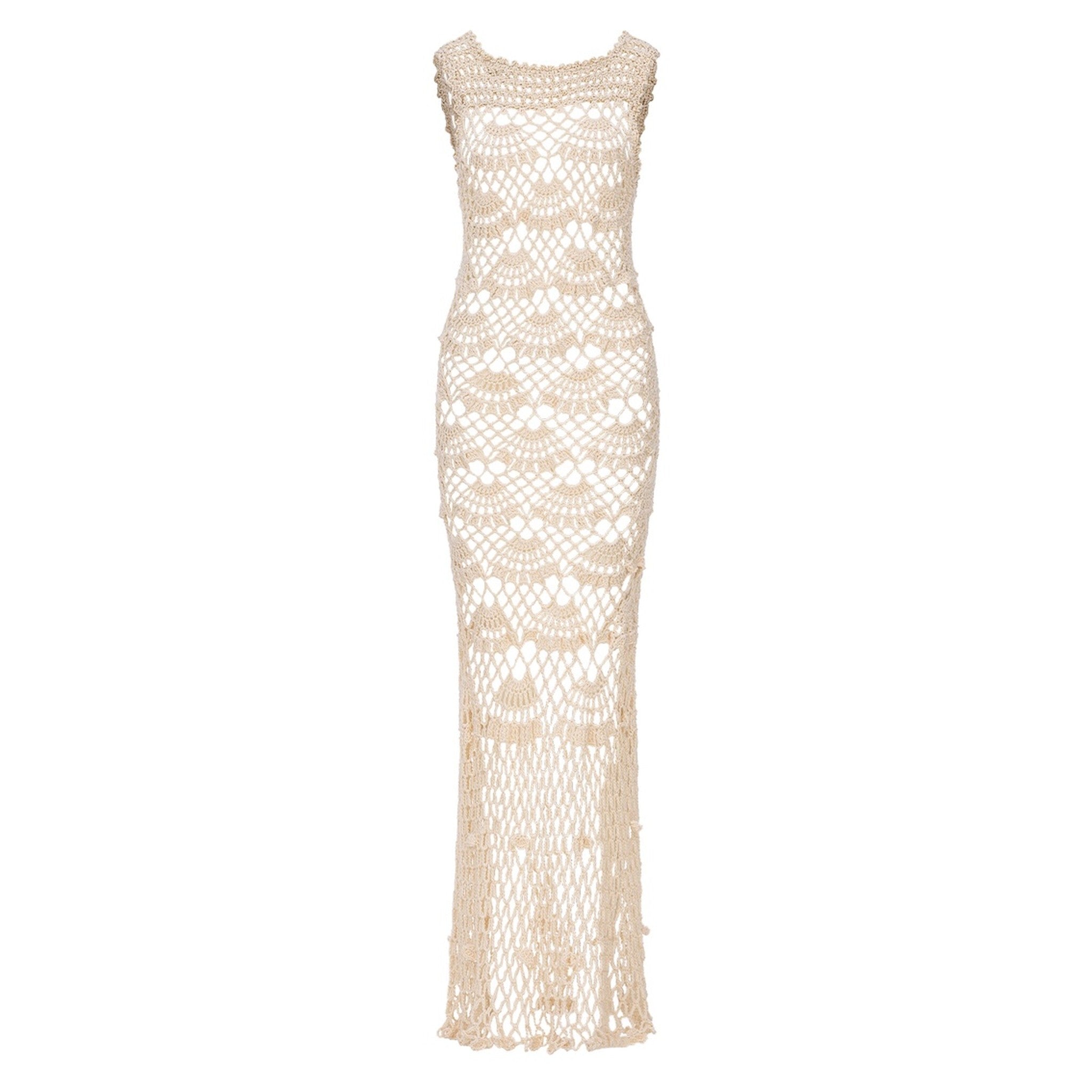 White Pearl Handmade Maxi Crochet Dress