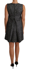 Women's Gray Houndstooth Floral Appliqué Shift Mini Dress Virgin Wool
