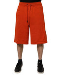 Red Cotton Blend Mid Waist Men Bermuda Shorts Polyester