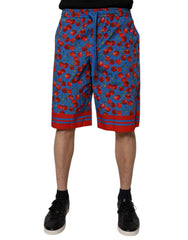 Blue Cherry Print Cotton Men Bermuda Shorts Elastane