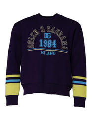 Men's Blue 1984 Milano Crewneck Sweatshirt Sweater Virgin Wool Polyester Clothing