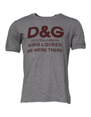 Gray Logo Print Cotton Crew Neck Men T-Shirt