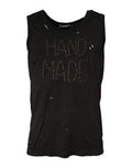 Men's Black Sleeveless Round Neck Tank T-Shirt Cotton