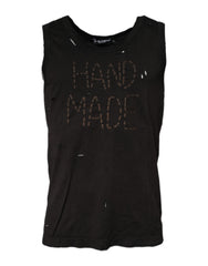 Men's Black Sleeveless Round Neck Tank T-Shirt Cotton