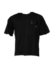Men's Black Logo Patch Cotton Crew Neck T-Shirt