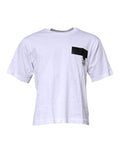 Men's White Logo Patch Cotton Crew Neck T-Shirt