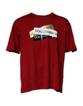 Men's Red Logo Tape Cotton Crew Neck T-Shirt White