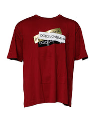 Men's Red Logo Tape Cotton Crew Neck T-Shirt White