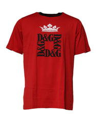Men's Red Logo Crown Cotton Crew Neck T-Shirt