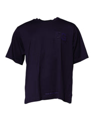 Men's Navy Blue Dg Logo Cotton Crew Neck T-Shirt
