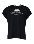 Men's Dark Blue Logo Crown Cotton Crew Neck T-Shirt
