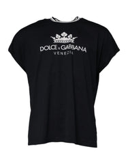 Men's Dark Blue Logo Crown Cotton Crew Neck T-Shirt