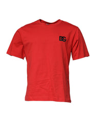 Men's Red Dg Logo Patch Cotton Crew Neck T-Shirt