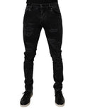 Black Tattered Cotton Skinny Men Denim Jeans Elastane Clothing