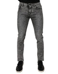 Men's Dark Gray Washed Cotton Slim Fit Denim Jeans Elastane Clothing