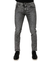 Men's Dark Gray Washed Cotton Slim Fit Denim Jeans Elastane Clothing