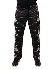 Men's Floral Polyester Joggers Black