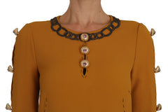 Women's Brown Mini Crystal Embellished Dress Rayon