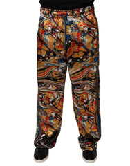 Multicolor Marble Satin Men Tracksuit Pants Polyester Elastane