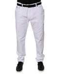 White Cotton Stretch Skinny Men Denim Jeans Elastane Clothing