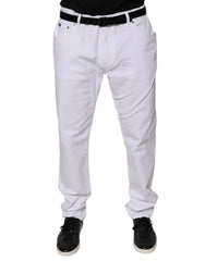 White Cotton Stretch Skinny Men Denim Jeans Elastane Clothing