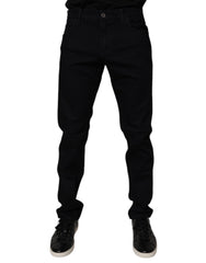Black Cotton Stretch Slim Fit Men Denim Jeans Elastane Clothing