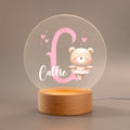 Luz nocturna LED personalizada con iniciales de animalito de bailarina y base de madera Decoración de cuarto de niños Regalo de cumpleaños para los amantes del ballet