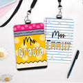 Libreta de lápices personalizada Daisy PU de cuero titular de la insignia de identificación con el texto de vuelta a la escuela Día del Maestro Apreciación de regalo para el profesor