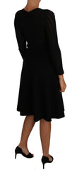 Women's Black Knitted Wool Sheath Long Sleeves Dress