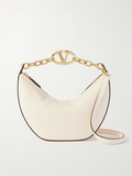 Women's Ivory Leather Small Hobo Vlogo Shoulder Bag Black