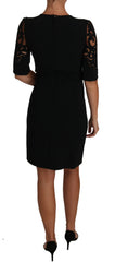 Women's Black Floral Cut Out Pattern Coctail Dress Viscose