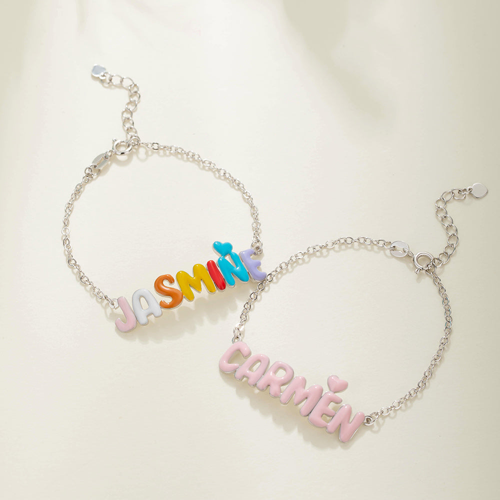 Esmalte personalizado 3D Burbuja Letra Nombre Pulsera Única Joyería Cumpleaños Aniversario Día de la Madre Regalo para Mujeres Niñas