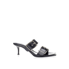 Women's Buckle Leather Stiletto Sandal Black