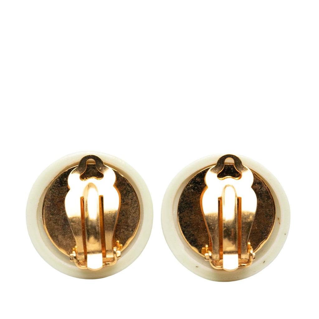 CC Resin and Gold Plated Round Clip on Earrings