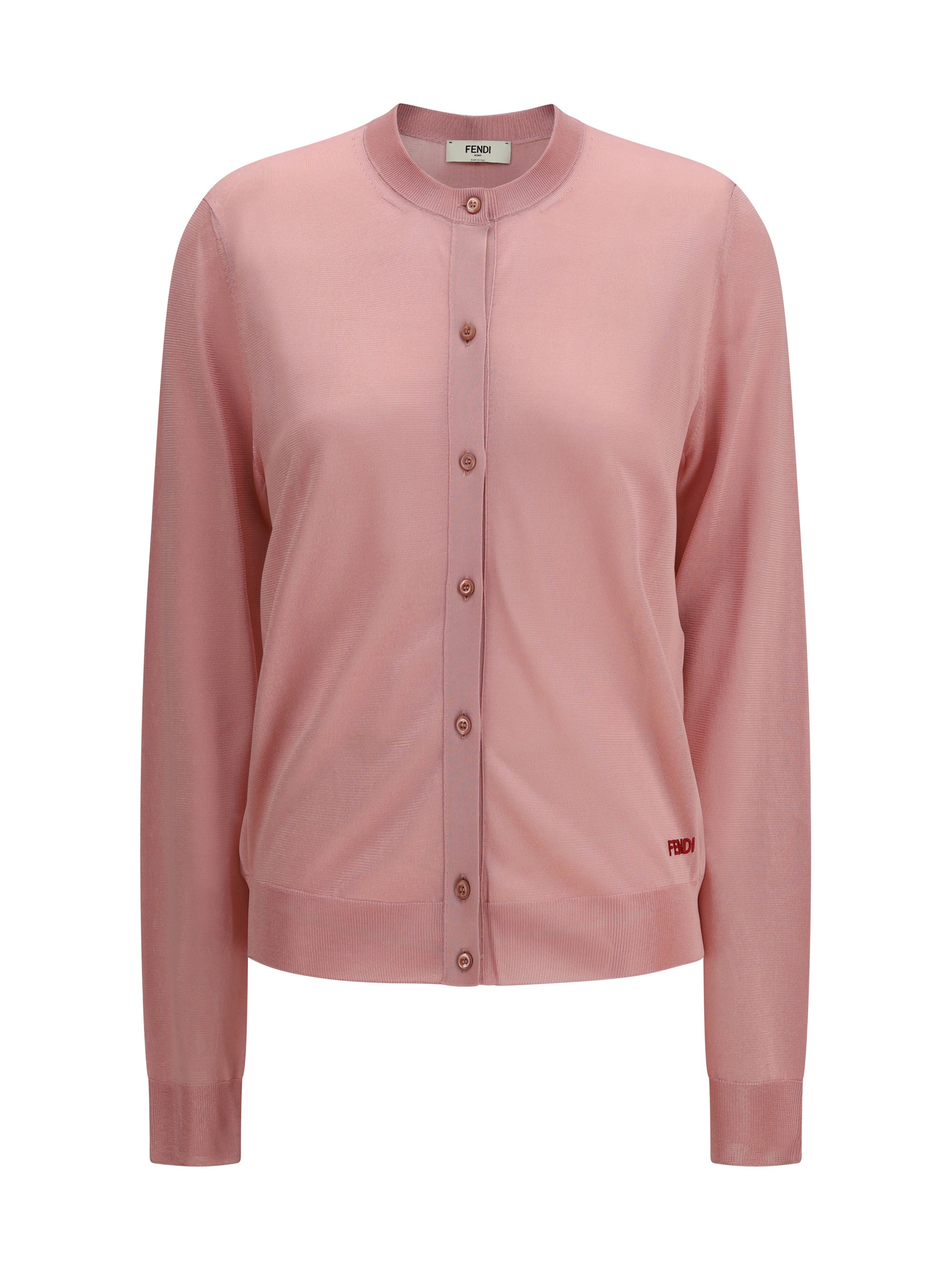 Fendi Viscose with Embroidered Logo Cardigan — Pink