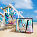 Personalizado Sunny Beach Style Cute Cartoon Girl Holographic Clear Tote Bag with Name Summer Vacation Daily Use Birthday Gift for Women Girls