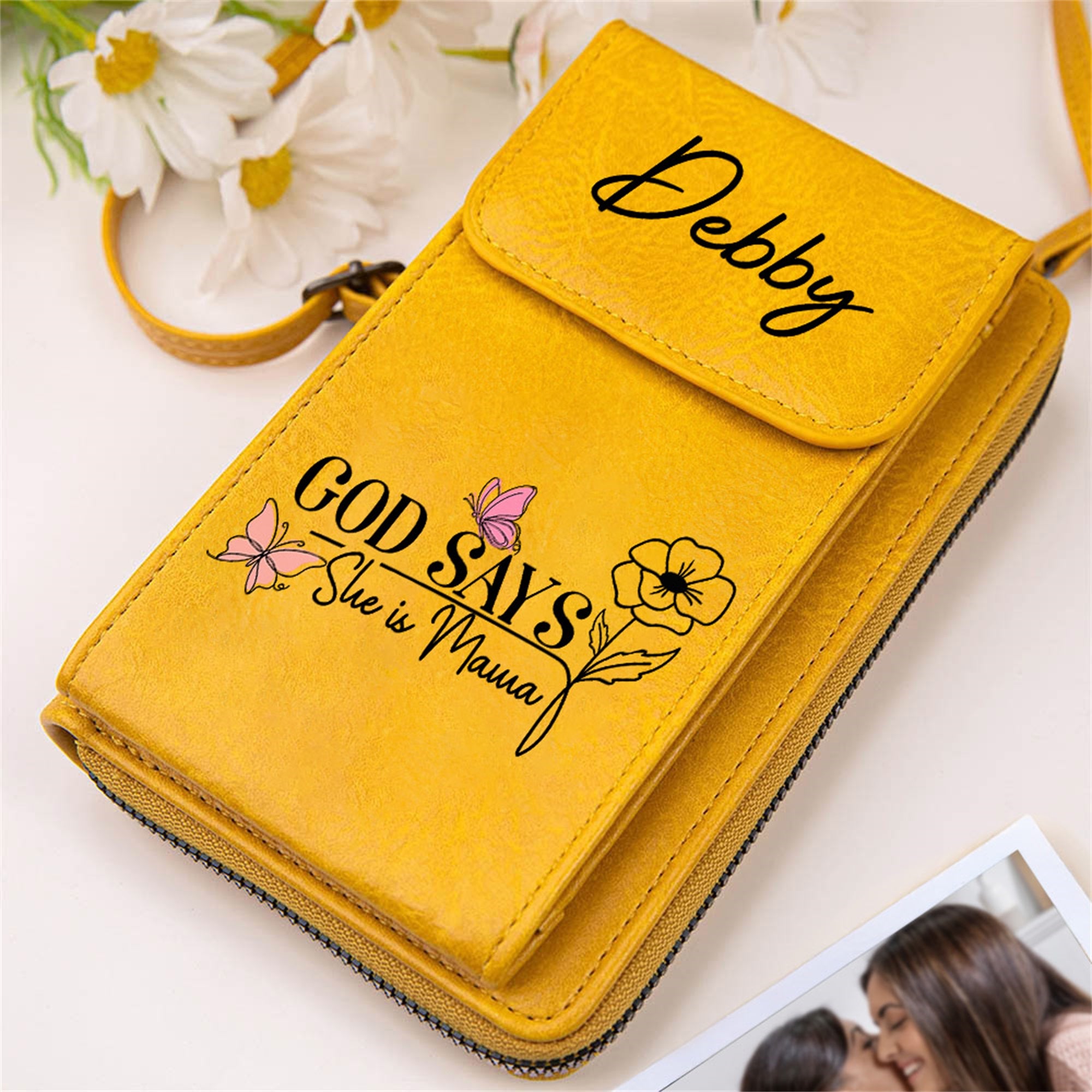 Personalizado Dios dice que ella es Bolso Crossbody con flor de nacimiento Viaje portátil Uso diario Cumpleaños Aniversario Regalo para mujer