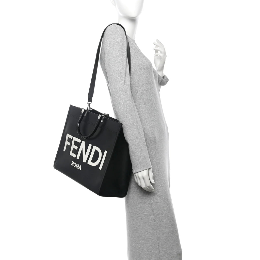 Fendi Vitello King Plexiglass Medium Fendi Sunshine Shopper Tote Black White