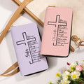 Personalizada Biblia Cruz portátil de cuero de la PU Billetera con nombre Cumpleaños Aniversario Bautizo Navidad Regalo para las mujeres cristianas