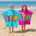 Toalla de playa con capucha de secado rápido personalizada con nombre en estilo Paisley Esenciales de viaje Vacaciones de verano Regalo de cumpleaños para niños