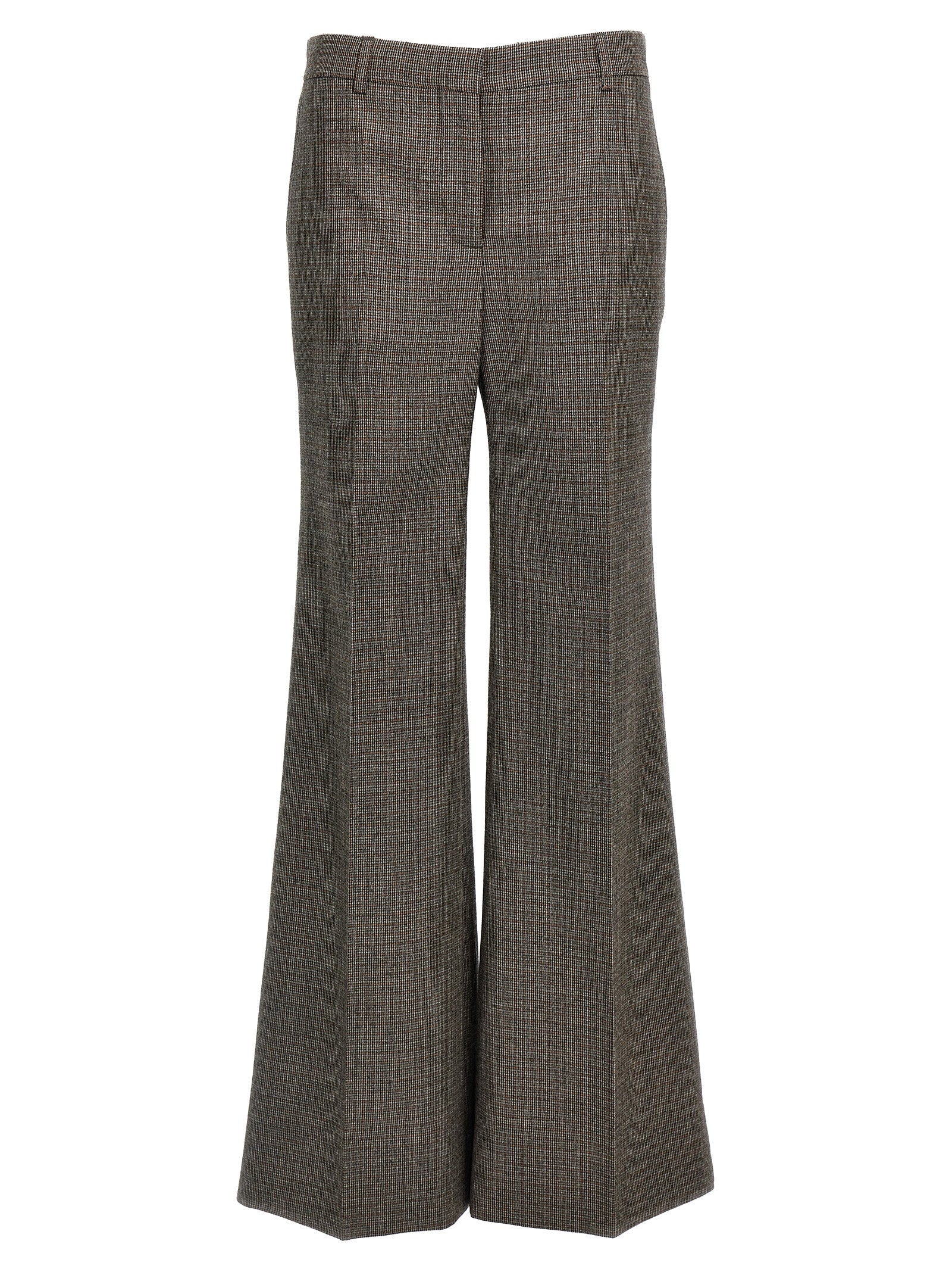 Stella Mccartney Micro Houndstooth Wool Trousers — brown