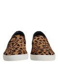 Men's Brown Calfskin Fur Leopard Sneakers Shoes Black And Calf Leather