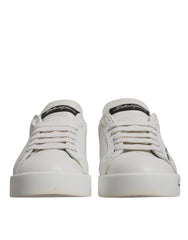 Women's White Blue Logo Portofino Sneakers Shoes And Calfskin Leather