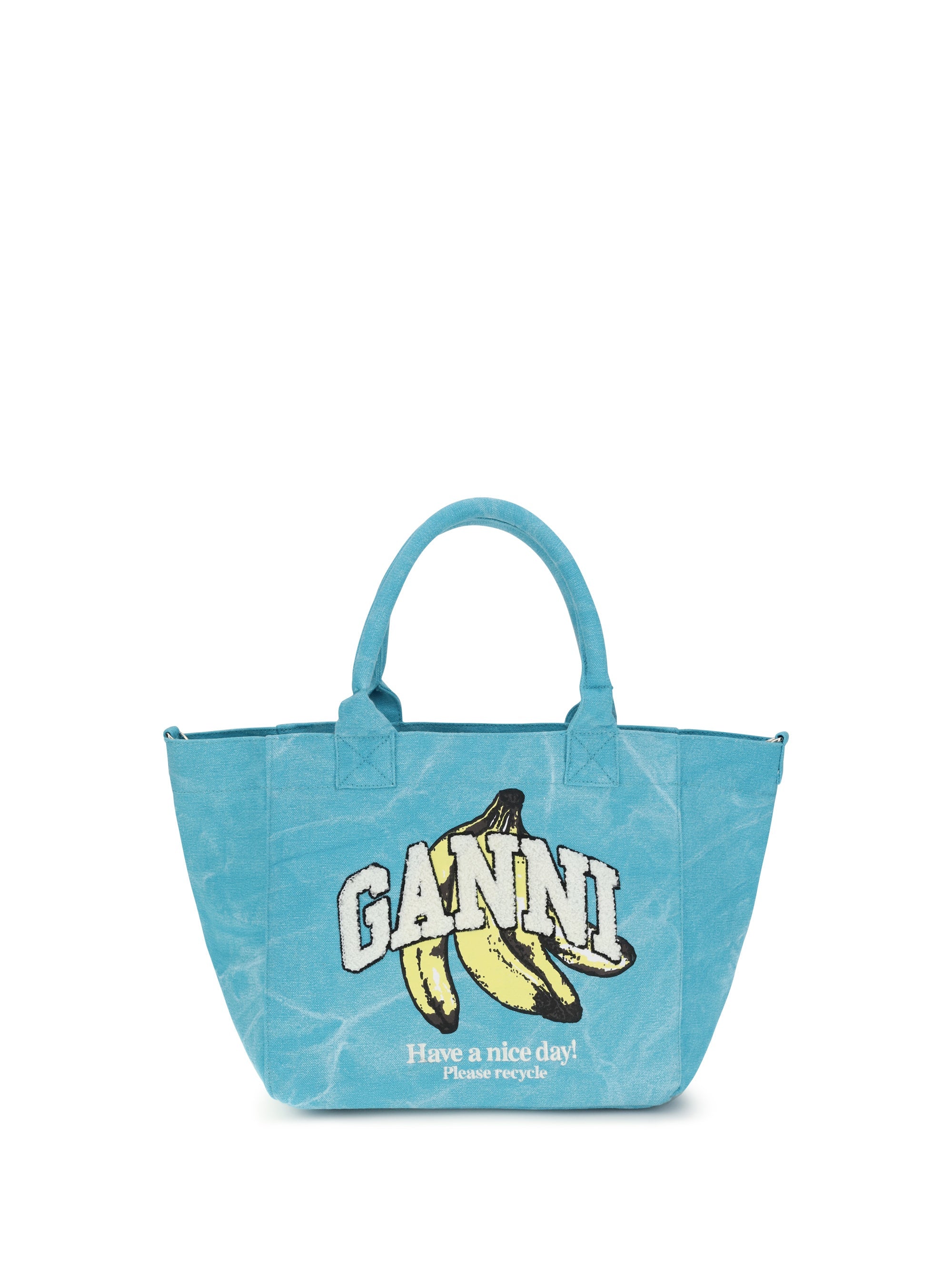 Ganni Banana Print Recycled Cotton Tote Bag — Blue