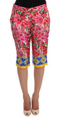 Women's Multicolor Floral Knee Capris Shorts Pants Silk