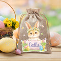 Conejo de Pascua Personalizada Flor Círculo Caricatura Highland Vaca Bolsa de caramelos con nombre Pascua Regalo para los niños