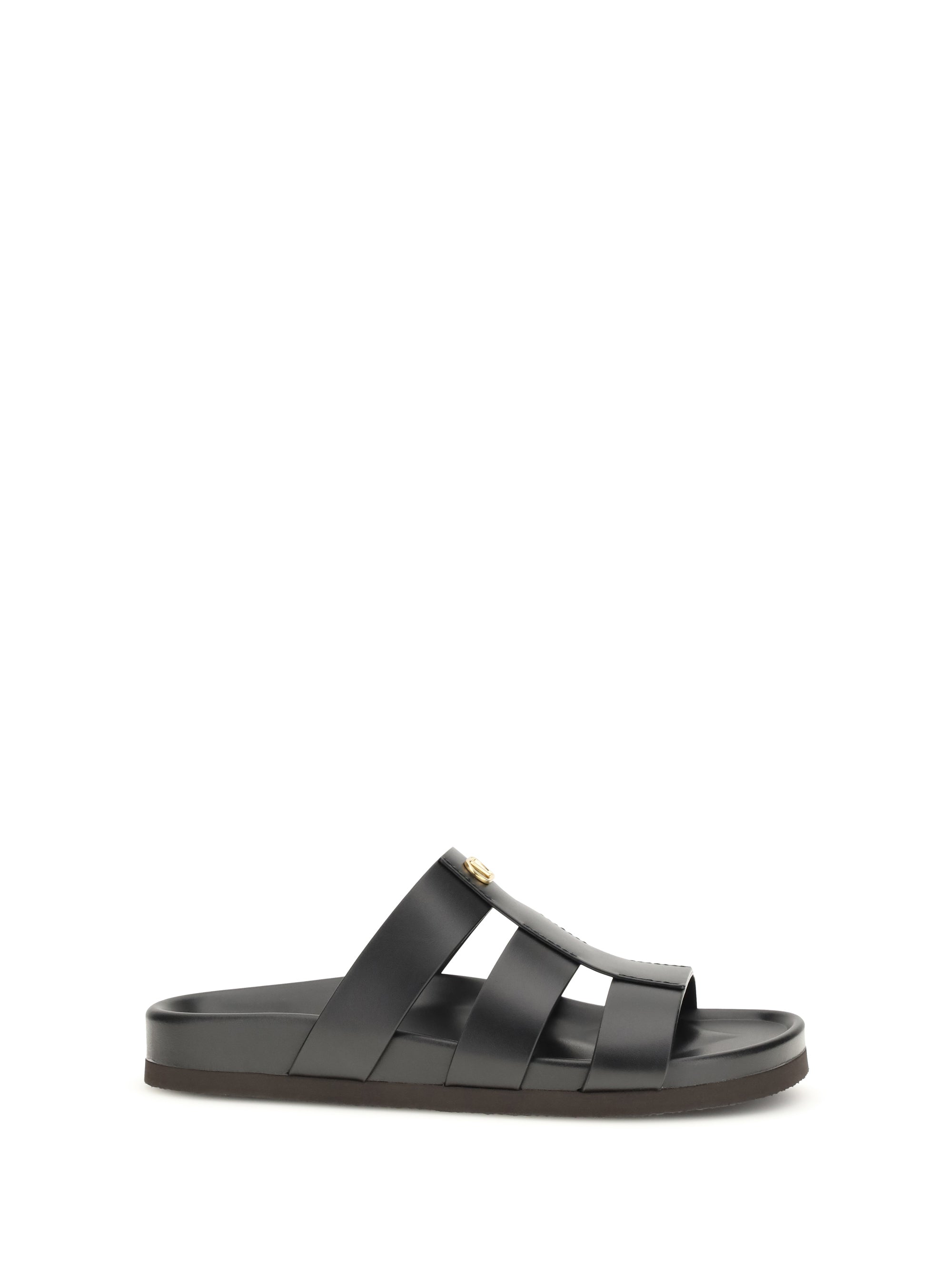 Valentino Garavani Studshield VLogo Leather Slide Sandal — Black