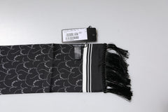 Men's Silk Patterned With Fringe Scarf Black